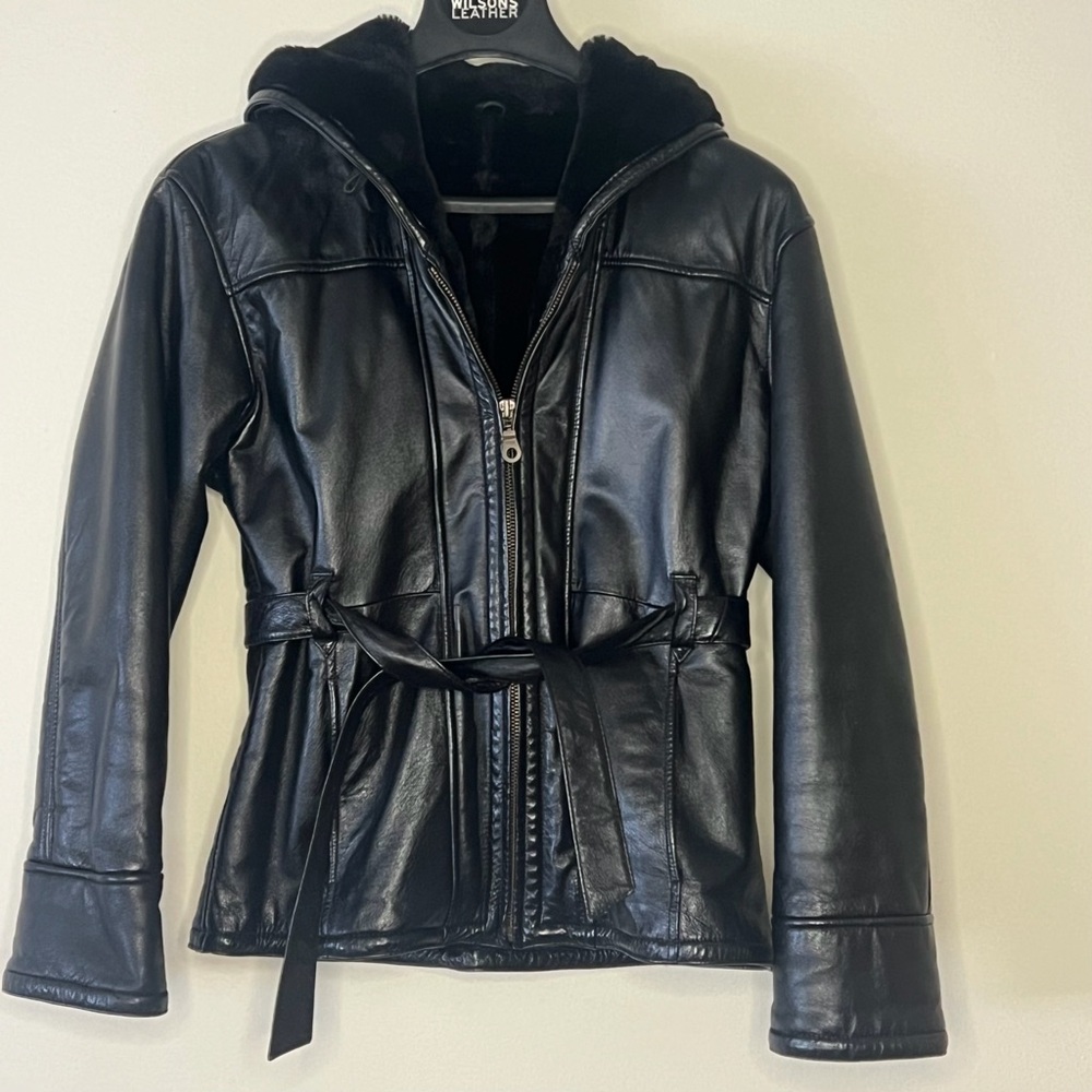 Wilson’s BlackGenevieve Faux Fur Belted Trench Jacket women small